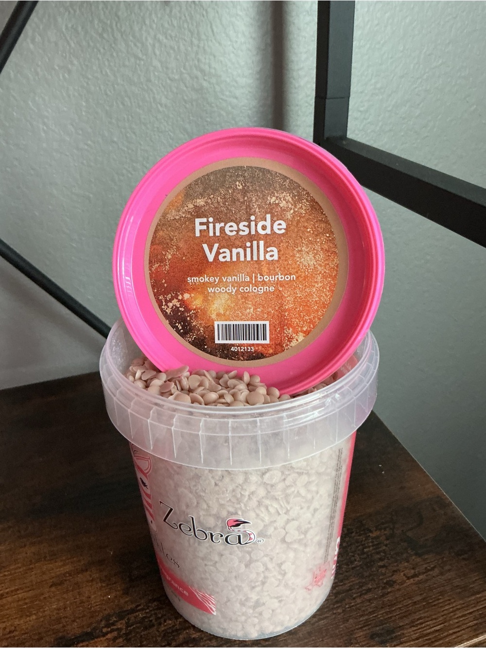 Fireside Vanilla Pink Zebra Wax Melts in a 4 oz blend bag